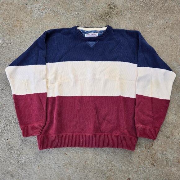 Vtg 90s JOHN ASHFORD Multicolor Colorblock Heavyweight Knit Crewneck Sweater Lg - Picture 1 of 5